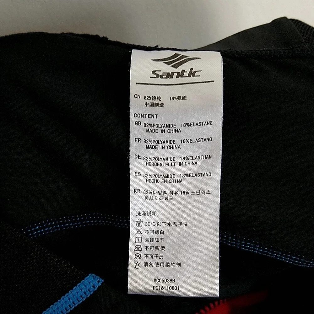 Santic Mens sz M Shorts Black Blue ColorBlock Elastic Waist Athletic Biker Short